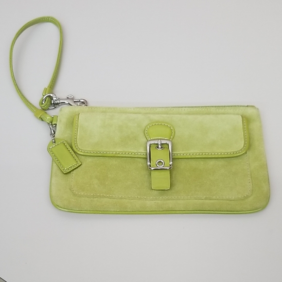 Coach Handbags - Coach Lime Green Suede Wristlet Clutch